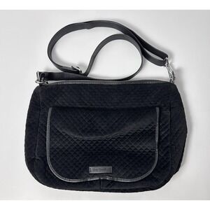 Vera Bradley Carson Mailbag Crossbody Bag Womens Medium Black Quilted Microfiber
